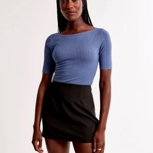 Abercrombie & Fitch Ribbed Blue Short Sleeve Top